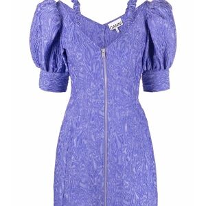 Ganni Lavender Puff Sleeve Mini Dress